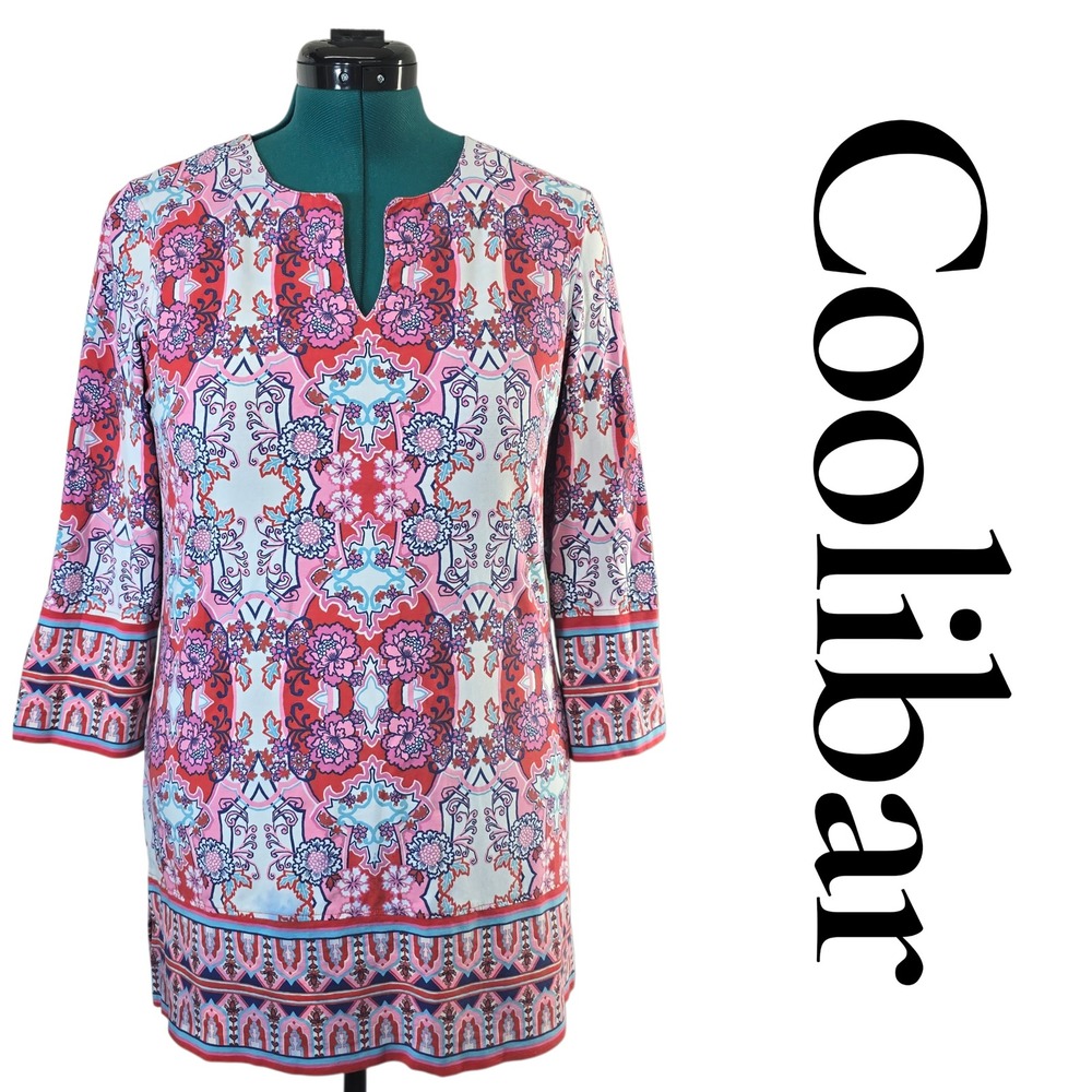 Coolibar Sun Protection Tunic Top Women M‎ St Lucia Floral Print 3/4 Sleeve